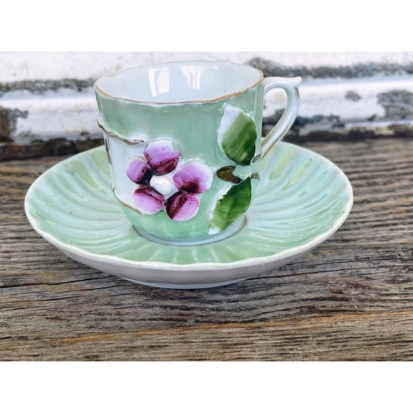 Antique German Porcelain Forget me not Demitasse Cup and Saucer - Picture 10 of 10